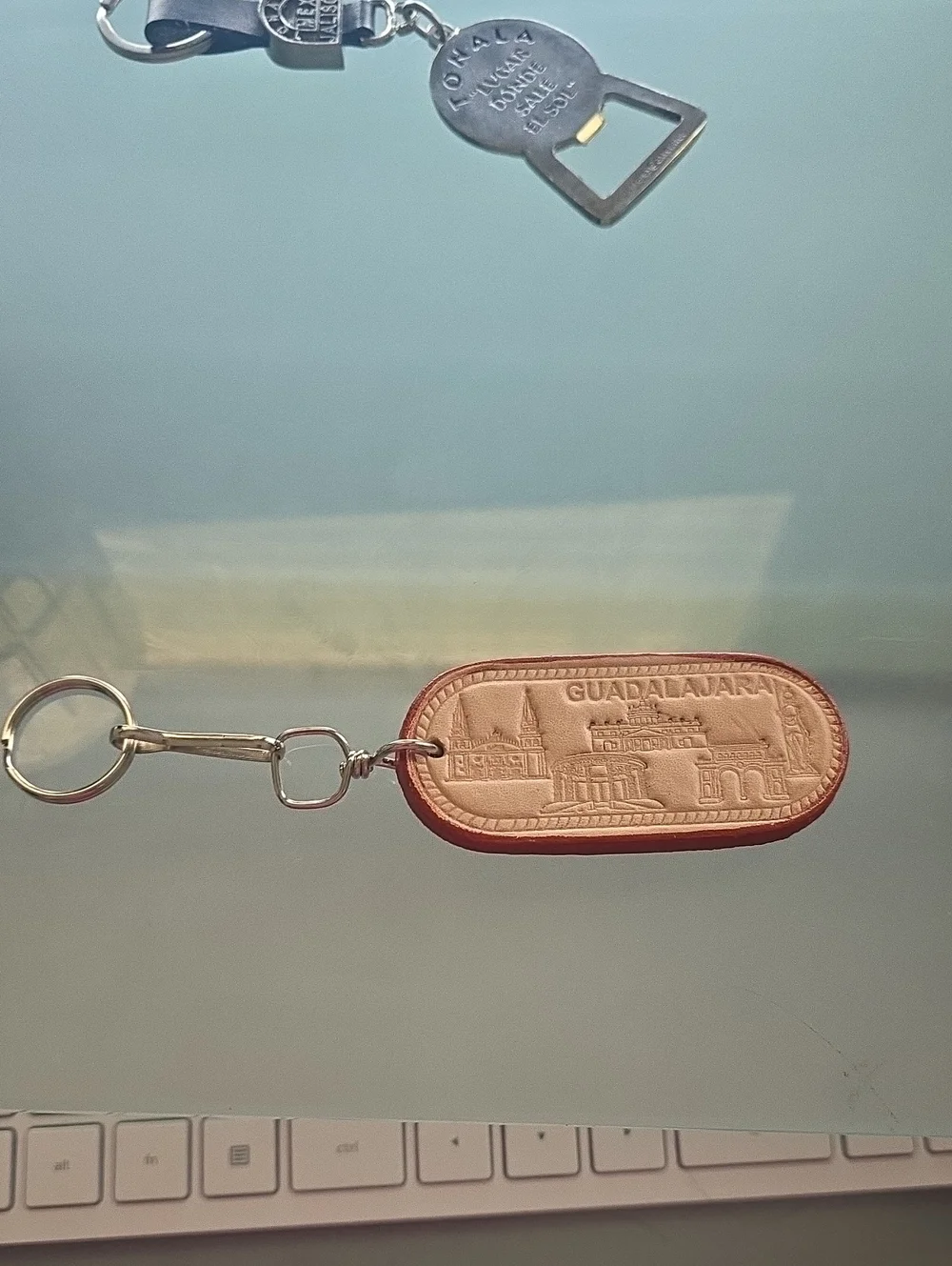 Guadalajara Embossed Leather Keychain - Tan/Brown